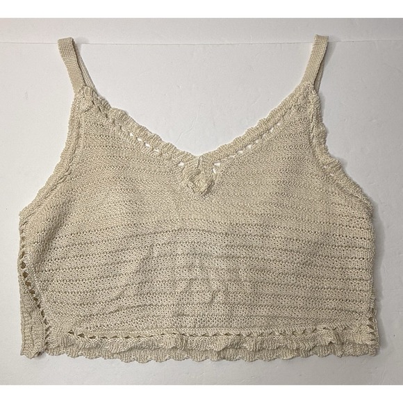 No Boundaries Tops - No Boundaries Sweater Tank Top Cropped Women Size XL Cream Boho Indie Peasant